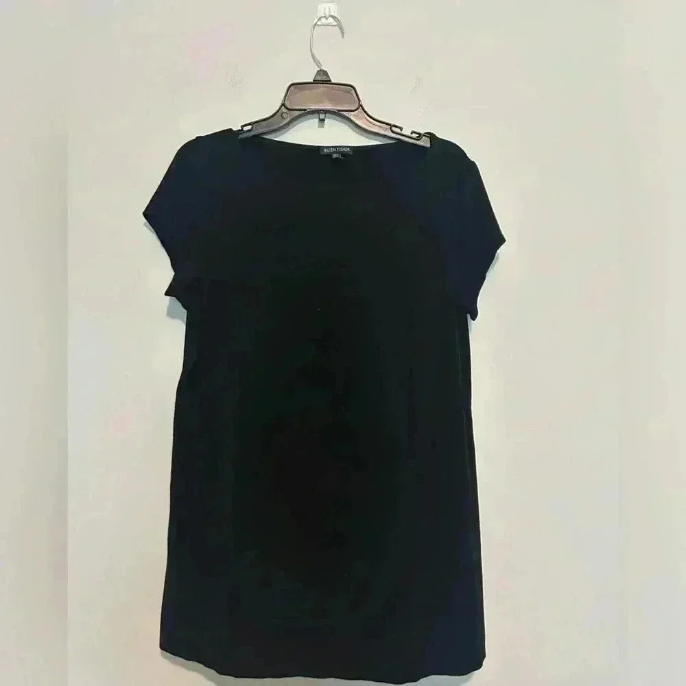 Eileen Fisher Womens Large Black Short Sleeve Basic Viscose/Spandex Tunic